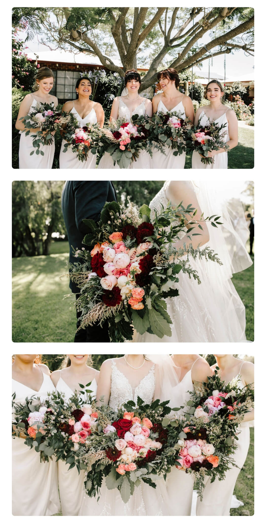 3 images of wedding bouquets, stacked on top of each other